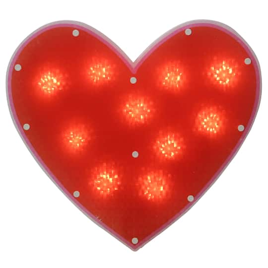 12&#x22; Lighted Shimmering Red Heart Window Silhouette Decoration